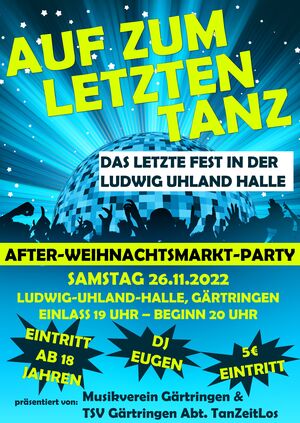 Plakat Auf zum letzten Tanz in der Ludwig-Uhland-Halle
